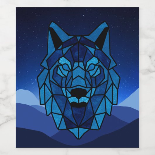 Geometric Blue Wolf Weinetikett (Einzelnes Label)