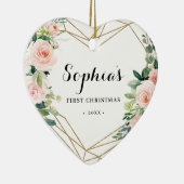 Geometric Blush Floral Baby's First Christmas Keramik Ornament (Rechts)