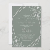Geometric Boho Green Floral Boda Wedding Einladung (Vorderseite)