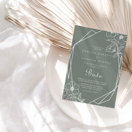 Geometric Boho Green Floral Boda Wedding Einladung