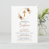 Geometric Boho Pampas Grass Girl Taufe Einladung (Stehend Vorderseite)