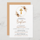 Geometric Boho Pampas Grass Girl Taufe Einladung (Vorne/Hinten)