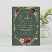 Geometric Boho Wildblume Dark Green Baby Shower Einladung (Stehend Vorderseite)