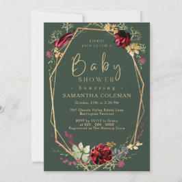 Geometric Boho Wildblume Dark Green Baby Shower Einladung