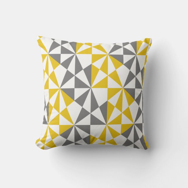 Geometric Bold Retro Funky Mustard Yellow Gray Kissen (Vorderseite)