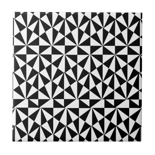 Geometric Bold Retro Funky Schwarz-weiß Fliese (Vorderseite)