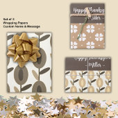 Geometric Brown Florals Individuelle Name Geschenkpapier Set