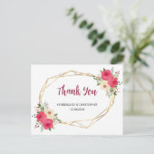 Geometric Burgundy Boho Floral Wedding Vielen Dank Postkarte (Stehend Vorderseite)