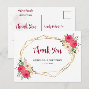 Geometric Burgundy Boho Floral Wedding Vielen Dank Postkarte