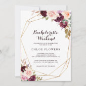 Geometric Burgundy Floral Bachelorette Weekend Einladung (Vorderseite)