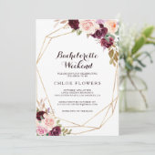 Geometric Burgundy Floral Bachelorette Weekend Einladung (Stehend Vorderseite)