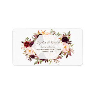 Geometric Burgundy Marsala Floral Wedding Adressaufkleber