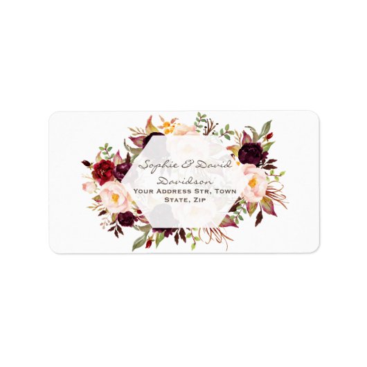 Geometric Burgundy Marsala Floral Wedding Adressaufkleber (Vorne)