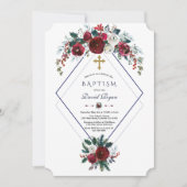 Geometric Burgundy Pine Navy Blauer Taufen Einladung (Vorderseite)