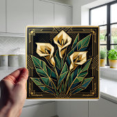 Geometric Calla Lily Art Deco Floral Gold Green  Fliese