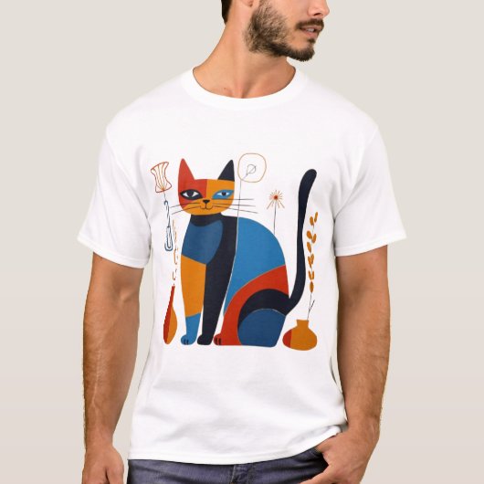 Geometric Cat T-Shirt - Stylish Artistic Design fo (Vorderseite)