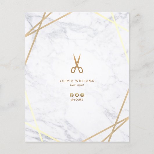 Geometric Chic Gold Scissors Marmorhaar Stylist Flyer (Hinten)