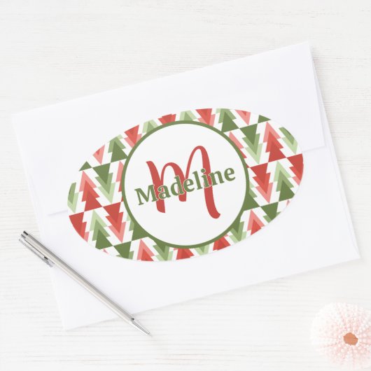 Geometric Christmas Tree Grove Ovaler Aufkleber (Umschlag)