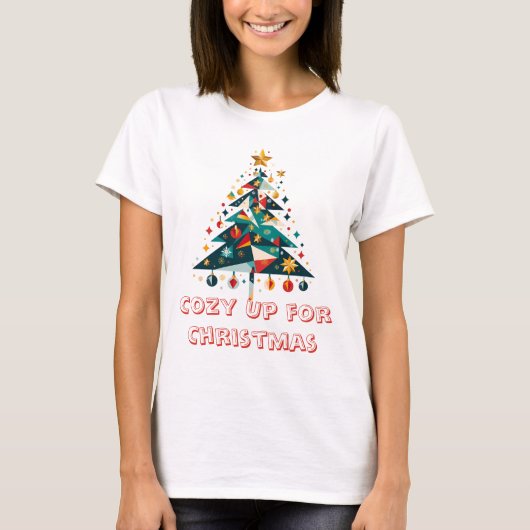 Geometric Christmas Tree with Gold Stars T-Shirt (Vorderseite)