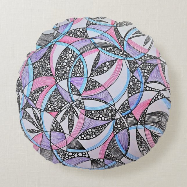 Geometric Circles Kaleidoscope Round Pillow Rundes Kissen (Vorderseite)