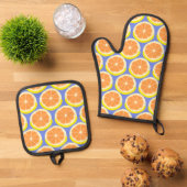 Geometric Citrus Fruit Slice Amalfi Coast Ofenhandschuh & Topflappen-Set (Oben Unten)