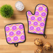 Geometric Citrus Fruit Slice Pink Lemonade Ofenhandschuh & Topflappen-Set (Oben Unten)