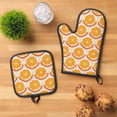 Geometric Citrus Fruit Slice Retro Kitchen Ofenhandschuh & Topflappen-Set (Oben Unten)