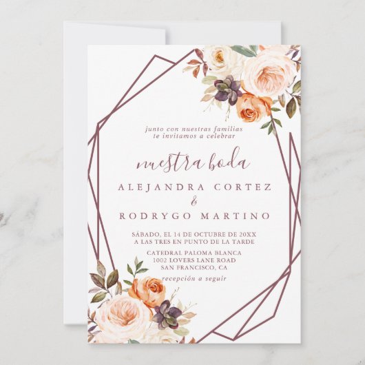 Geometric Classic Chic Boho Floral Nuestra Boda Einladung (Vorderseite)