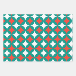 Geometric Classic Red Green White Christmas Geschenkpapier Set