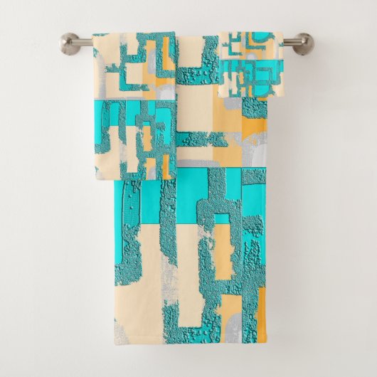  Geometric Color‑Blocked Motif Modern Badhandtuch Set (Insitu)