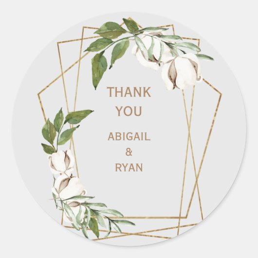 Geometric & Cotton Foliage Gray Wedding Vielen Dan Runder Aufkleber (Vorderseite)