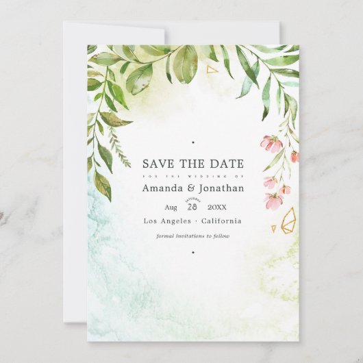 Geometric Crystal Greenerenerary Garden Wedding Fo Save The Date (Vorderseite)