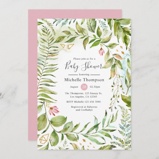 Geometric Crystal Greenery Baby Shower Einladung (Vorne/Hinten)