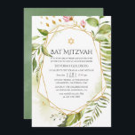 Geometric Crystal Greenery Bat Mitzvah Einladung<br><div class="desc">Trendy Fledermaus Mitzvah laden mit goldenem geometrischem Rahmen und Salbei grüne Aquarellwäsche Reverse entworfen,  um schnell und einfach auf Ihre Event-Spezifikationen angepasst werden.</div>