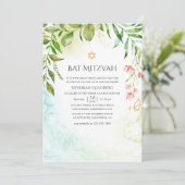 Geometric Crystal Greenery Bat Mitzvah Einladung (Stehend Vorderseite)