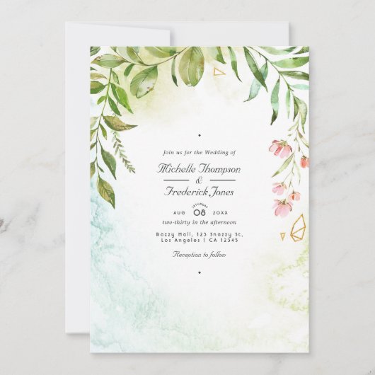 Geometric Crystal Greenery QR Code RSVP Wedding Einladung (Vorderseite)