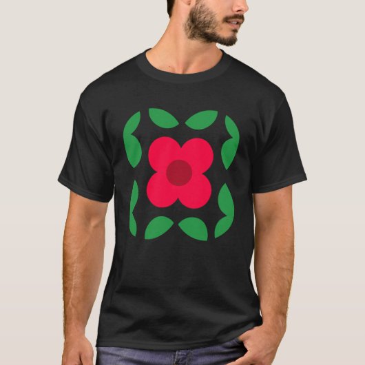 Geometric Cute Red Daisy Flower and Leaves T-Shirt (Vorderseite)
