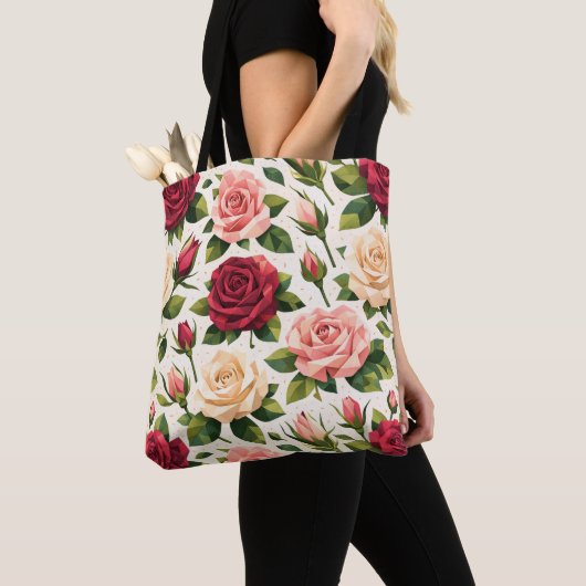 Geometric Cute Rose Pattern Pink Red Peach Floral Tasche (Von Nahem)