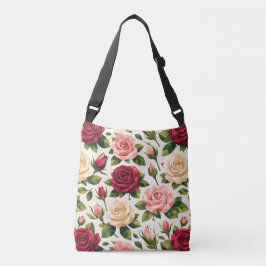 Geometric Cute Rose Pattern Pink Red Peach Floral Tragetaschen Mit Langen Trägern