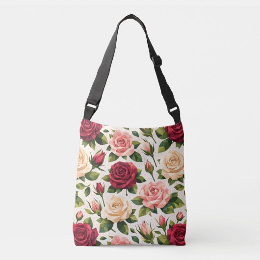 Geometric Cute Rose Pattern Pink Red Peach Floral Tragetaschen Mit Langen Trägern (Vorderseite)
