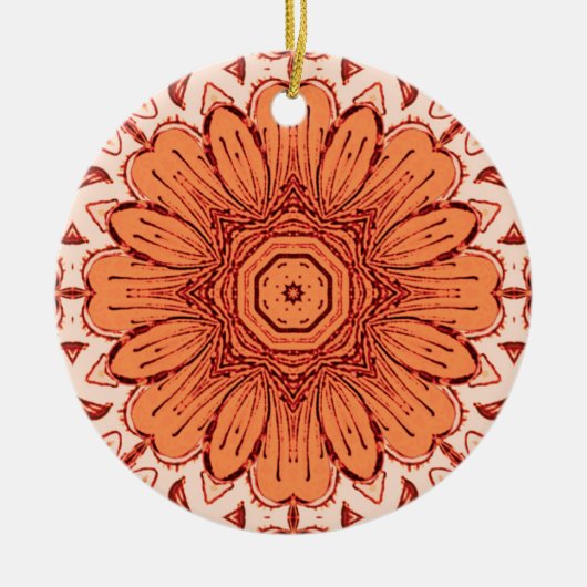Geometric Daisy Muster in Mandarin Orange Cerami Keramik Ornament (Vorne)
