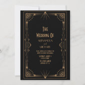 Geometric Dark Black Gold Gatsby Wedding Einladung (Vorderseite)