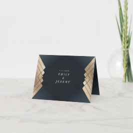 Geometric Dark Navy Gold Gatsby Wedding Dankeskarte