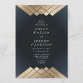 Geometric Dark Navy Gold Gatsby Wedding Einladung (Vorderseite)