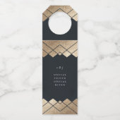Geometric Dark Navy Gold Gatsby Wedding Flaschenanhänger (Vorderseite)