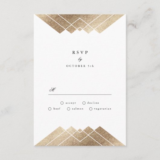 Geometric Dark Navy Gold Gatsby Wedding RSVP (Vorderseite)