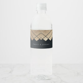 Geometric Dark Navy Gold Gatsby Wedding Wasserflaschenetikett