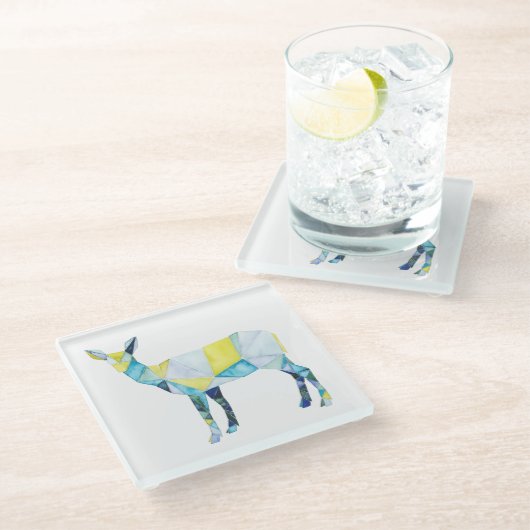 Geometric Deer Animal Glasuntersetzer (Schrägansicht)