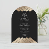 Geometric Deko Black Gold Gatsby Arch Wedding Einladung (Stehend Vorderseite)
