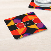 Geometric Design, Name, Red, Black, Orange, Purple Rechteckiger Pappuntersetzer (angewinkelt)